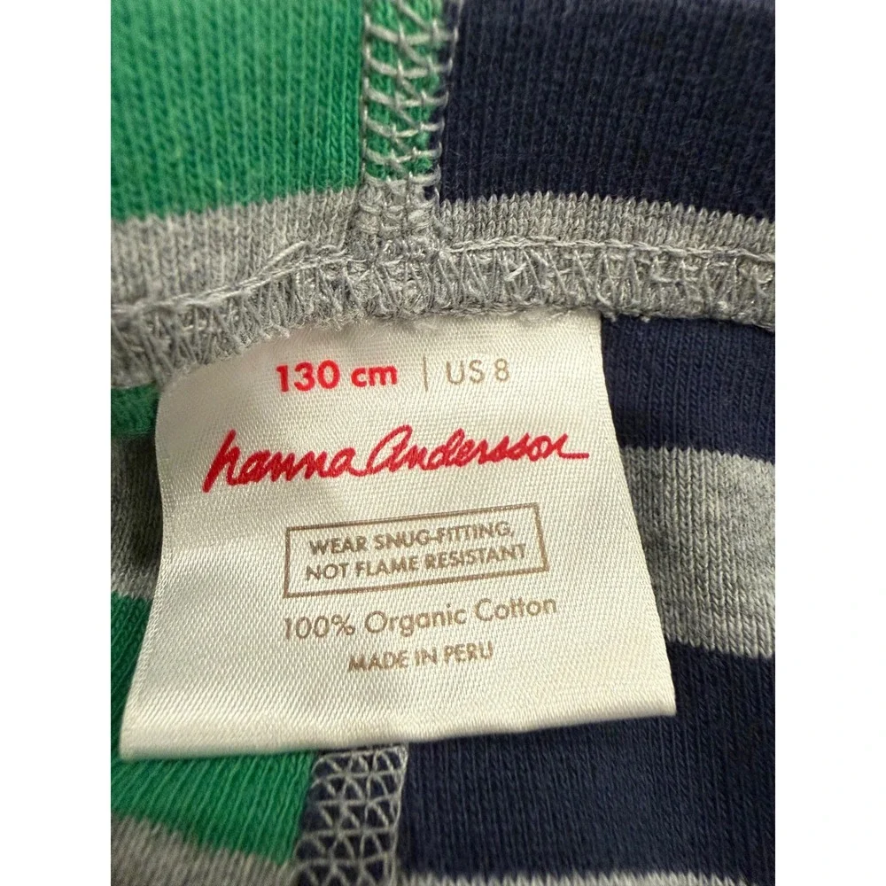 Hanna Andersson Kids Size 8 130cm Striped Organic Cotton Pajama Pants Green Navy